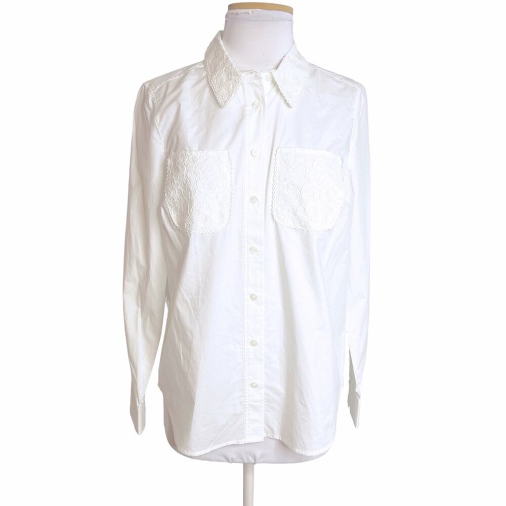 NWT Draper James Bessie white lace trim button down shirt Sz 4